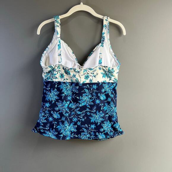Lands’ End Surplice Blue and White Underwire Tankini Swim Top Size 12 - Picture 3 of 6